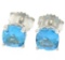 14k White Gold Cushion Cut Natural Swiss Blue Topaz Solitaire Stud Earrings