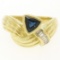 18kt Yellow Gold 1.04 ctw Trillion Sapphire & Baguette Diamond Ribbed Cocktail R