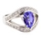 2.35 ctw Pear Mixed Tanzanite And Round Brilliant Cut Diamond Ring - 18KT White