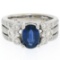 EGL 14k White Gold 2.78 Ctw Royal Blue Sapphire and Diamond Engagement Cocktail