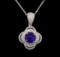 14KT White Gold 4.18 ctw Tanzanite and Diamond Pendant With Chain