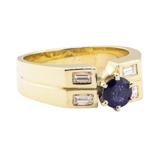 1.02 ctw Blue Sapphire and Diamond Ring - 14KT Yellow Gold
