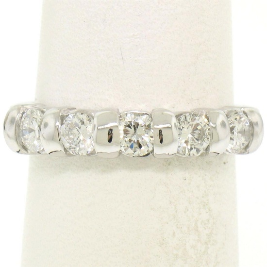 NEW 14k White Gold FINE .80 ctw Bar Set Round Brilliant Diamond Wedding Band Rin