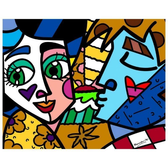 Romero Britto "Please Sweetheart" Hand Signed Limited Edition Giclee on Canvas;
