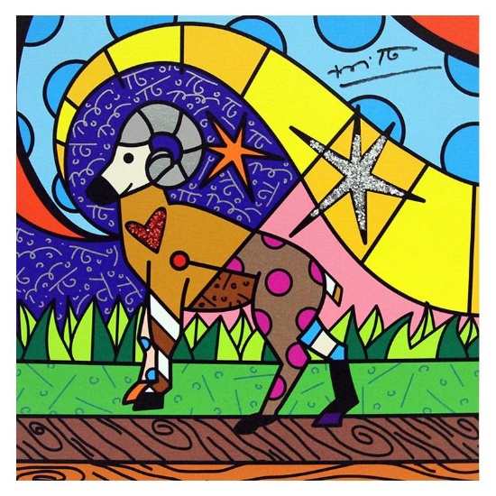 Britto, "Aries" Hand Signed Limited Edition Giclee on Canvas; Authenticated.