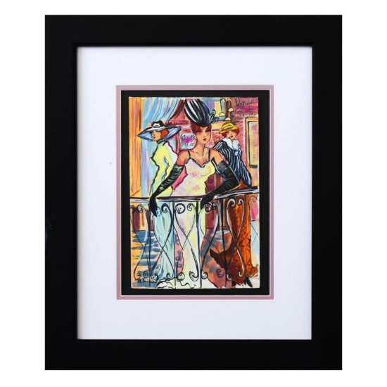 Patricia Govezensky, "Balcony View" Framed Original Watercolor with Letter of Au