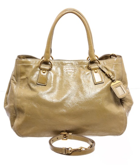 Prada Beige Patent Leather Expandable Two-Way Shoulder Bag