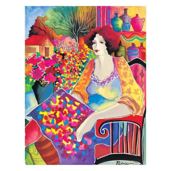 Patricia Govezensky, "Lady With Flower View" Hand Signed Limited Edition Giclee