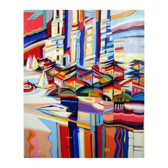 Natalie Rozenbaum, "Colorful Harbor" Limited Edition on Canvas, Numbered and Han