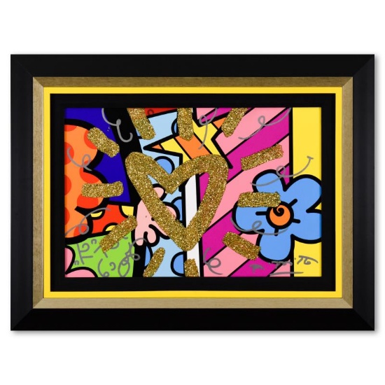 Romero Britto, "Sunshine" Framed Original Mixed Media on Canvas, Hand Signed wit