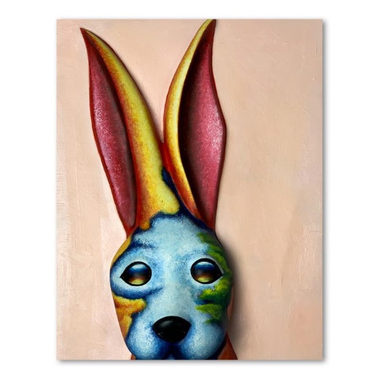 Wang, "Rosy (Pink)" Hand Painted Limited Edition Bas Relief Sculpture, Numbered