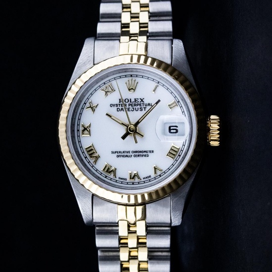 Rolex Ladies 2 Tone Yellow Gold & Stainless Steel White Roman 26MM Datejust