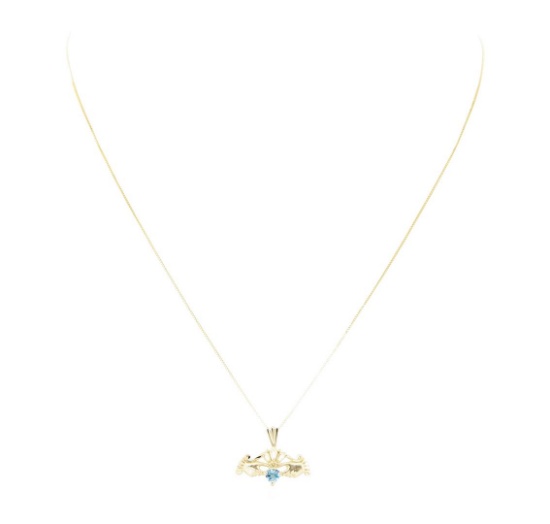 0.25 ctw Blue Topaz Claddagh Pendant with Chain - 14KT Yellow Gold