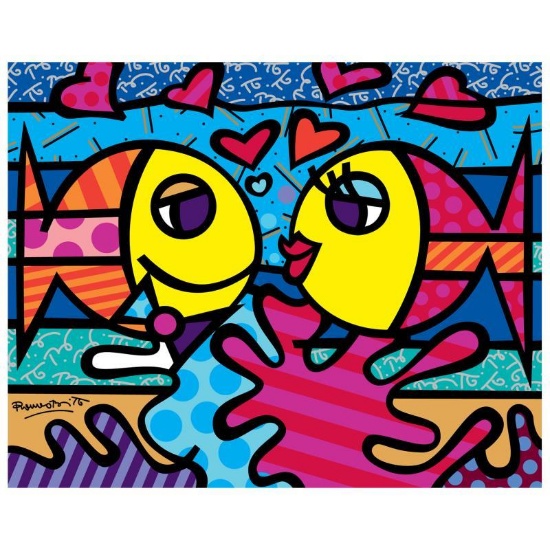 Romero Britto "New Deeply In Love" Hand Signed Giclee on Canvas; Authenticated