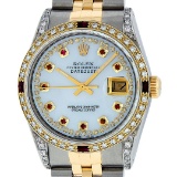 Rolex Mens 2 Tone Lugs MOP Ruby & Diamond 36MM Datejust