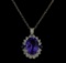 16.40 ctw Tanzanite, Sapphire, and Diamond Pendant With Chain - 14KT White Gold