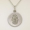 14K White Gold 0.18 ctw Diamond Hand of Fatima Hamsa Hand Disk Pendant w/16