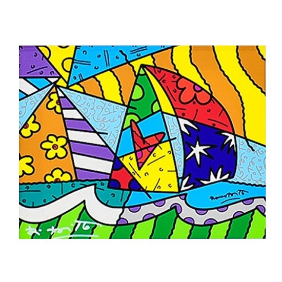 Romero Britto "New Sailing" Hand Signed Giclee on Canvas; Authenticated