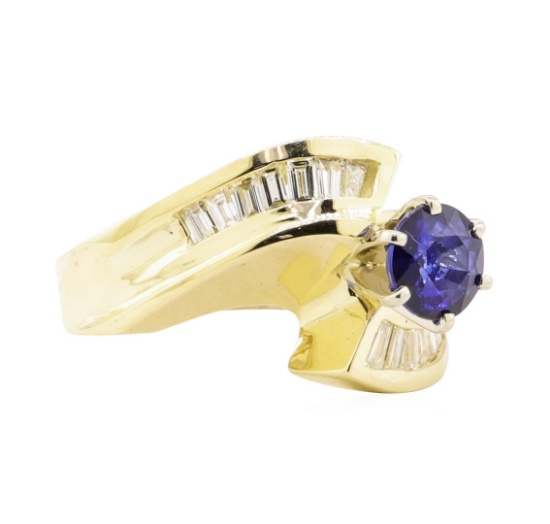 1.51 ctw Blue Sapphire And Diamond Ring - 14KT Yellow Gold