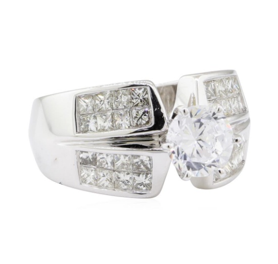 1.20 ctw Diamond Semi Mount Ring with CZ Center - 14KT White Gold