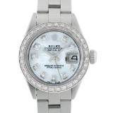Rolex Ladies Stainless Steel MOP Diamond 18K Gold Bezel 26MM Datejust Wristwatch