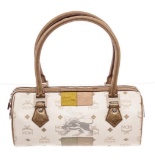 MCM White Visetos Coated Canvas & Leather Lion Shoulder Bag