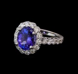 3.27 ctw Tanzanite and Diamond Ring - 14KT White Gold