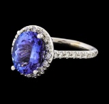 3.80 ctw Tanzanite and Diamond Ring - 14KT White Gold