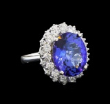 GIA Cert 10.03 ctw Tanzanite and Diamond Ring - 14KT White Gold