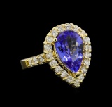 3.46 ctw Tanzanite and Diamond Ring - 14KT Yellow Gold