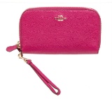 Coach Pink Pebbled Leather Double Zip Wristlet Wallet