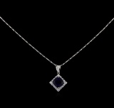 18KT White Gold 3.18 ctw Sapphire and Diamond Pendant With Chain