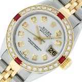 Rolex Ladies 2 Tone Silver Diamond & Ruby Datejust Wristwatch