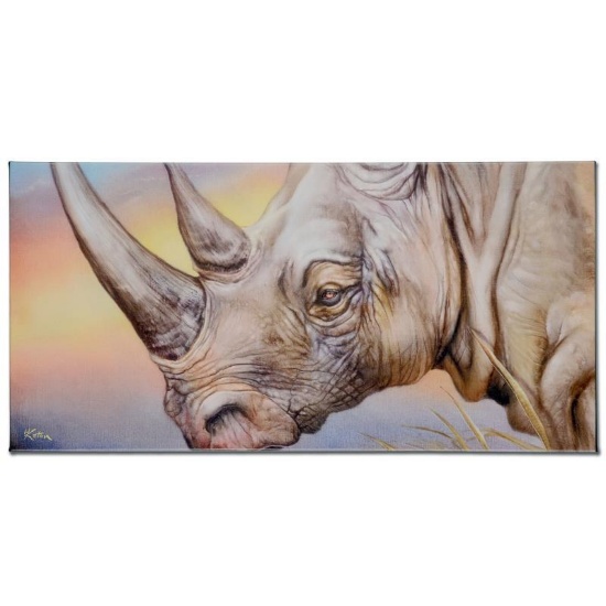 "White Rhino" Limited Edition Giclee on Canvas by Martin Katon, Numbered and Han