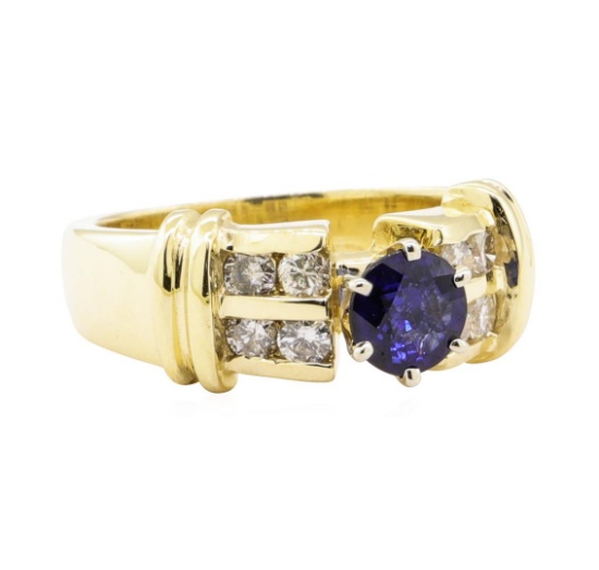 1.23 ctw Blue Sapphire And Diamond Ring - 14KT Yellow Gold