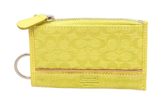 Coach Neon Yellow Canvas Small Cardholder Wallet