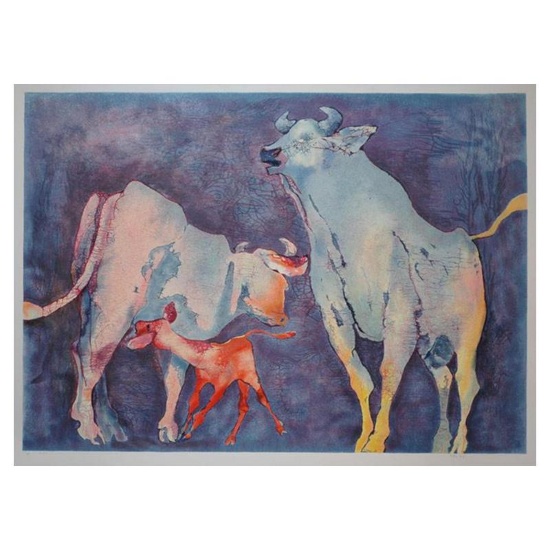 Edwin Salomon, "bull family" Hand Signed Limited Edition Serigraph with Letter o