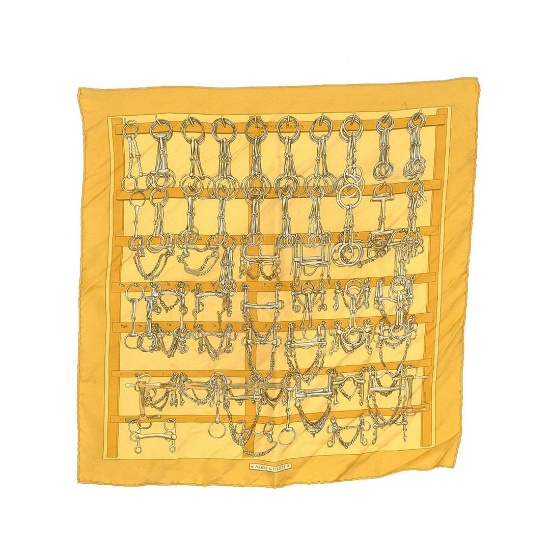 Hermes Yellow Mors et Filets Mini Silk Scarf