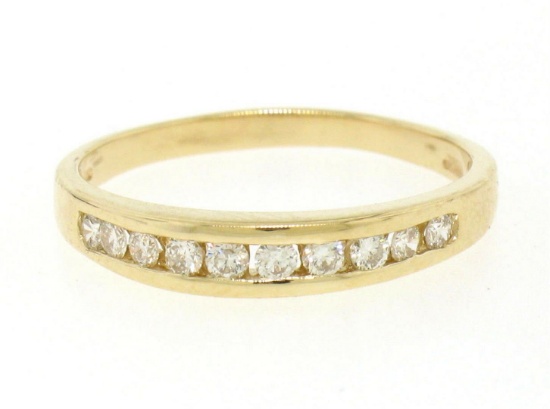 14k Solid Gold 0.28 ctw 10 Round Brilliant Cut Channel Diamond Ladies Band Ring