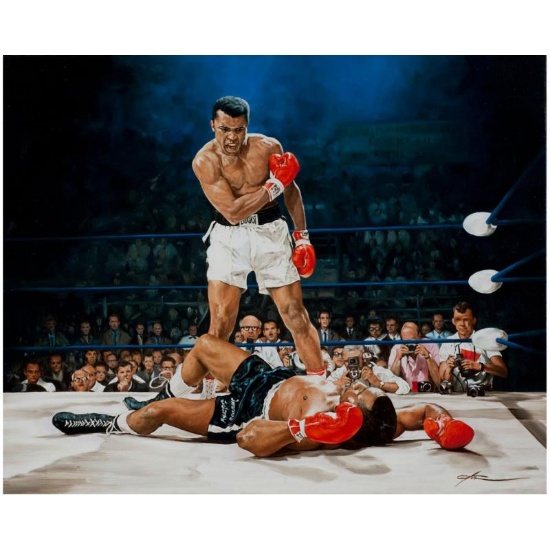 Yevgeniy Korol, "Ali Vs. Liston" Hand Signed Mixed Media on Canvas with Letter o