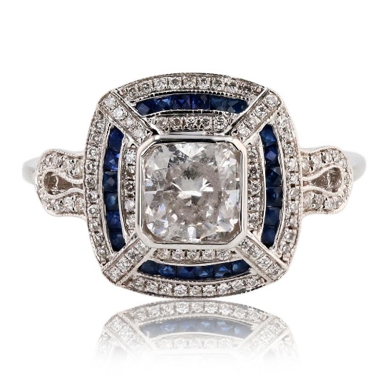 1.22 ctw Diamond and 0.36 ctw Blue Sapphire 18K White Gold Ring