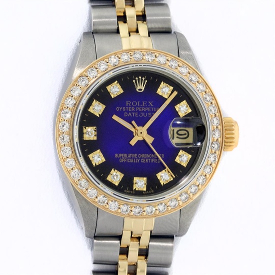 Rolex Ladies 2 Tone Blue Vignette VS Diamond Datejust Wristwatch