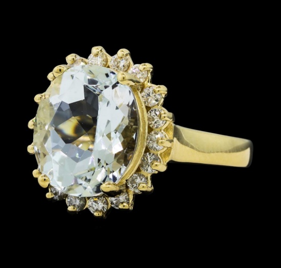 4.91 ctw Aquamarine and Diamond Ring - 14KT Yellow Gold