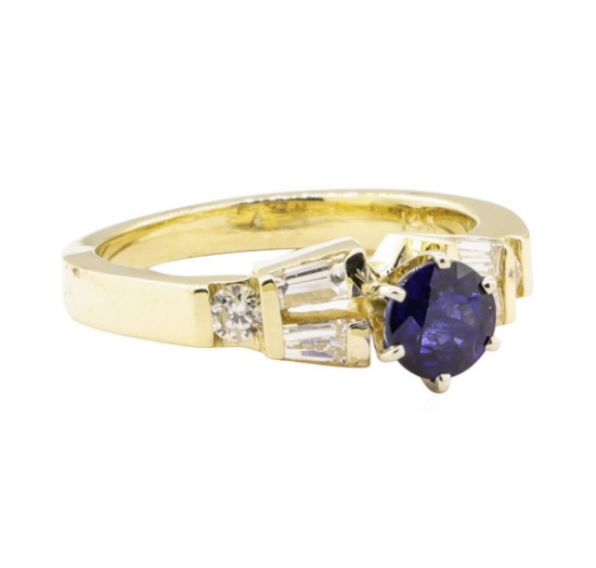 1.40 ctw Blue Sapphire And Diamond Ring - 14KT Yellow Gold