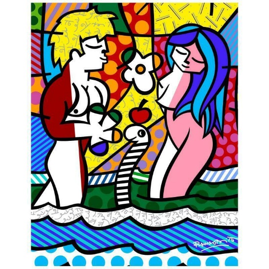 Romero Britto "New Adam & Eve" Hand Signed Giclee on Canvas; Authenticated