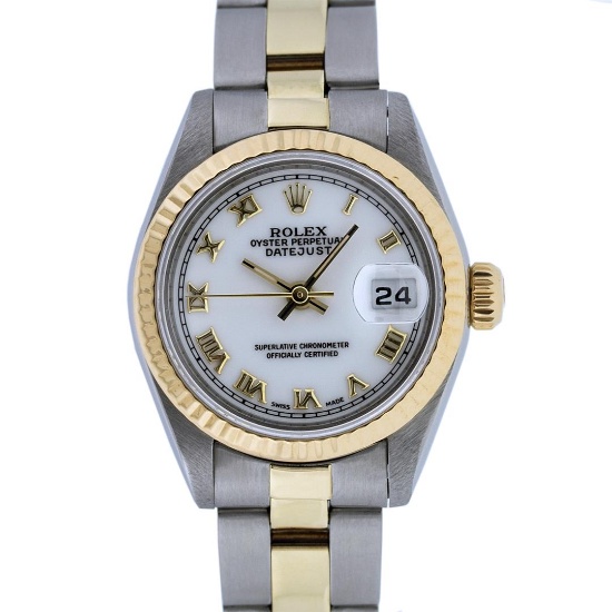 Rolex Ladies 2T Yellow Gold & Stainless Steel White Roman 26MM Datejust