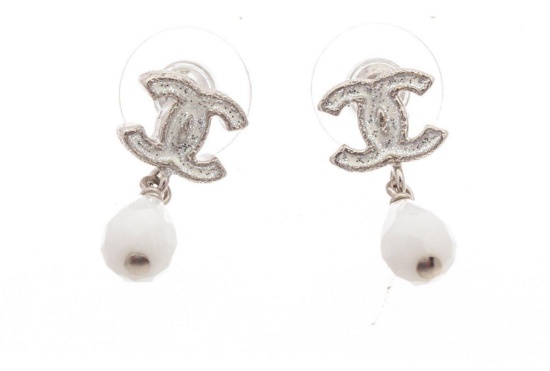Chanel Silver CC Sparkle Earrings