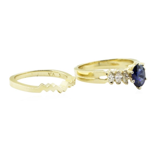 1.25 ctw Blue Sapphire and Diamond Ring Set - 14KT Yellow Gold