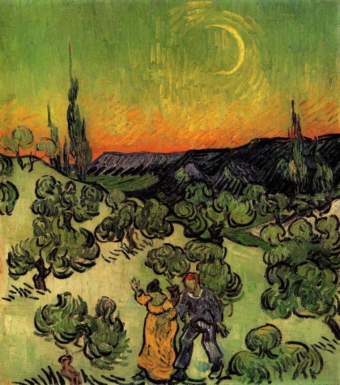 Van Gogh - Landscape With Couple Walking And Crescent Moon