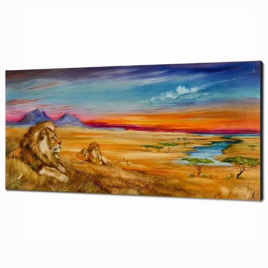 "Pride Of Lions" Limited Edition Giclee on Canvas (36" x 18") by Martin Katon, N